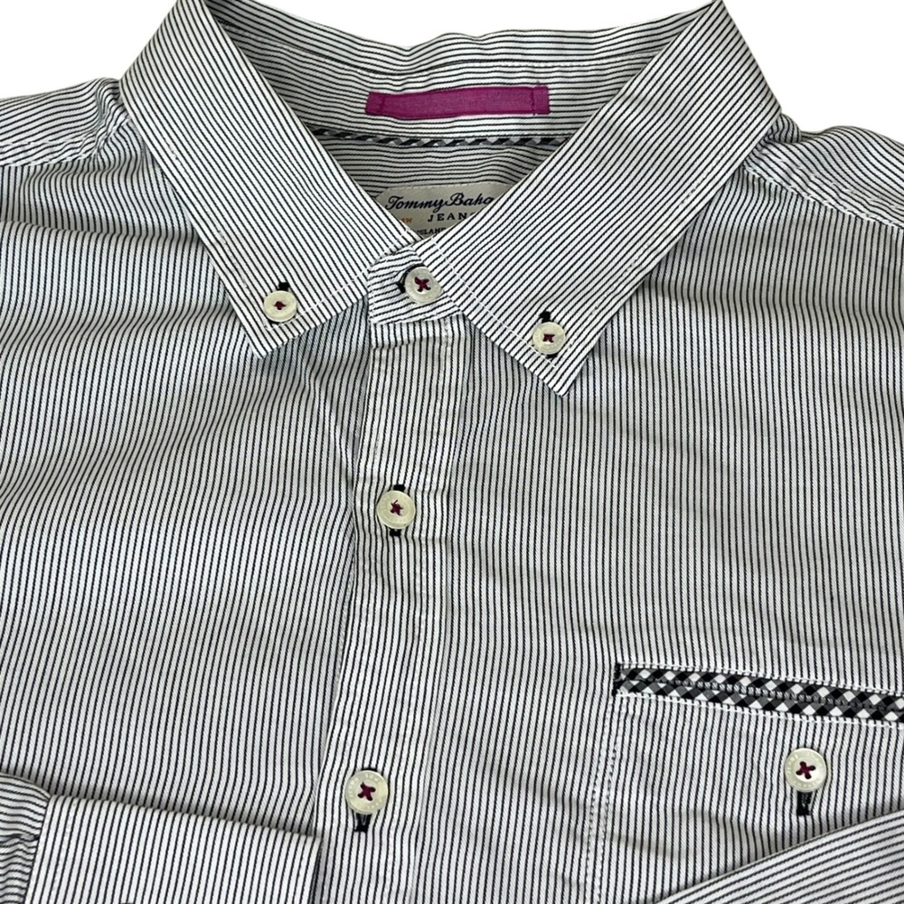 Tommy Bahama Jeans Striped Shirt Men's XL Black White Island Crafted Modern‎ Fit
